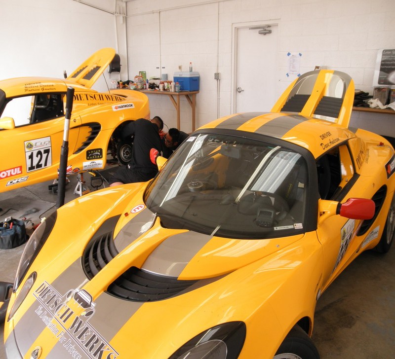 In garage at ButtonWillow Raceway